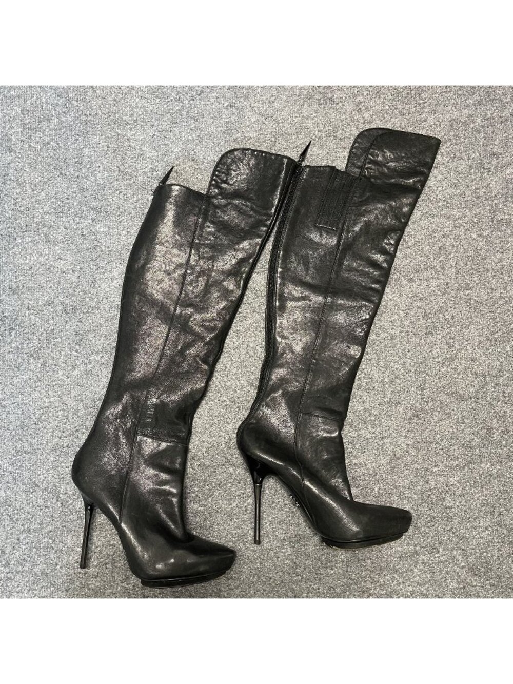 Rock & Republic Black Leather High Stiletto Boots Size 38